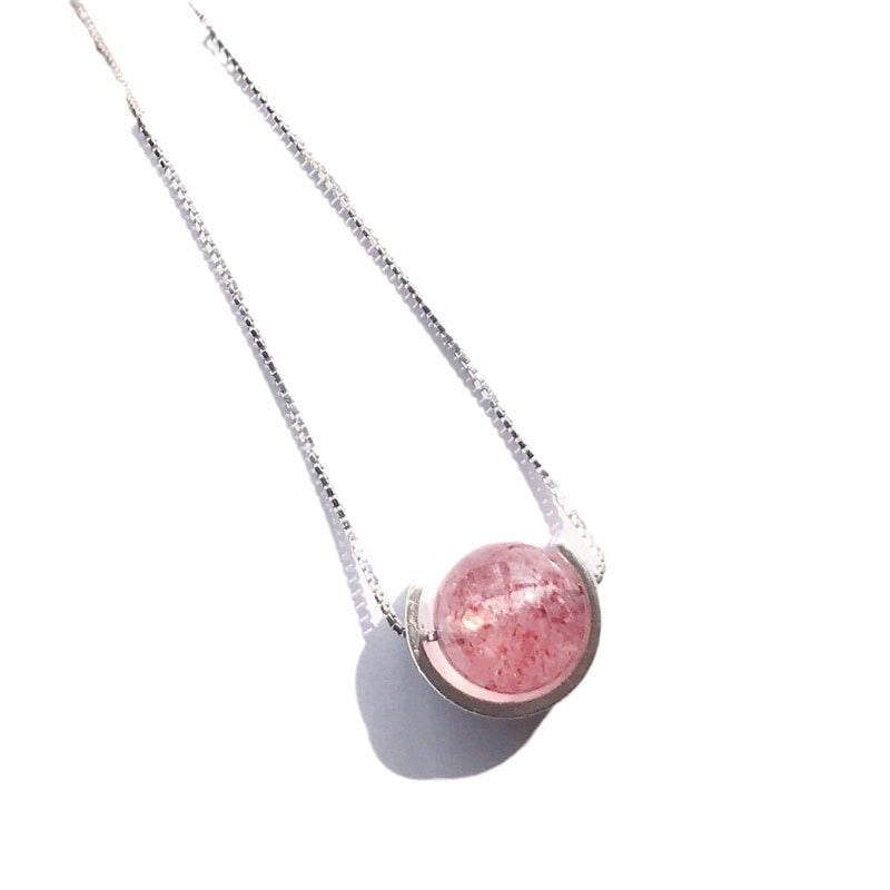 Strawberry Quartz Moonstone Crystal Heart Necklace