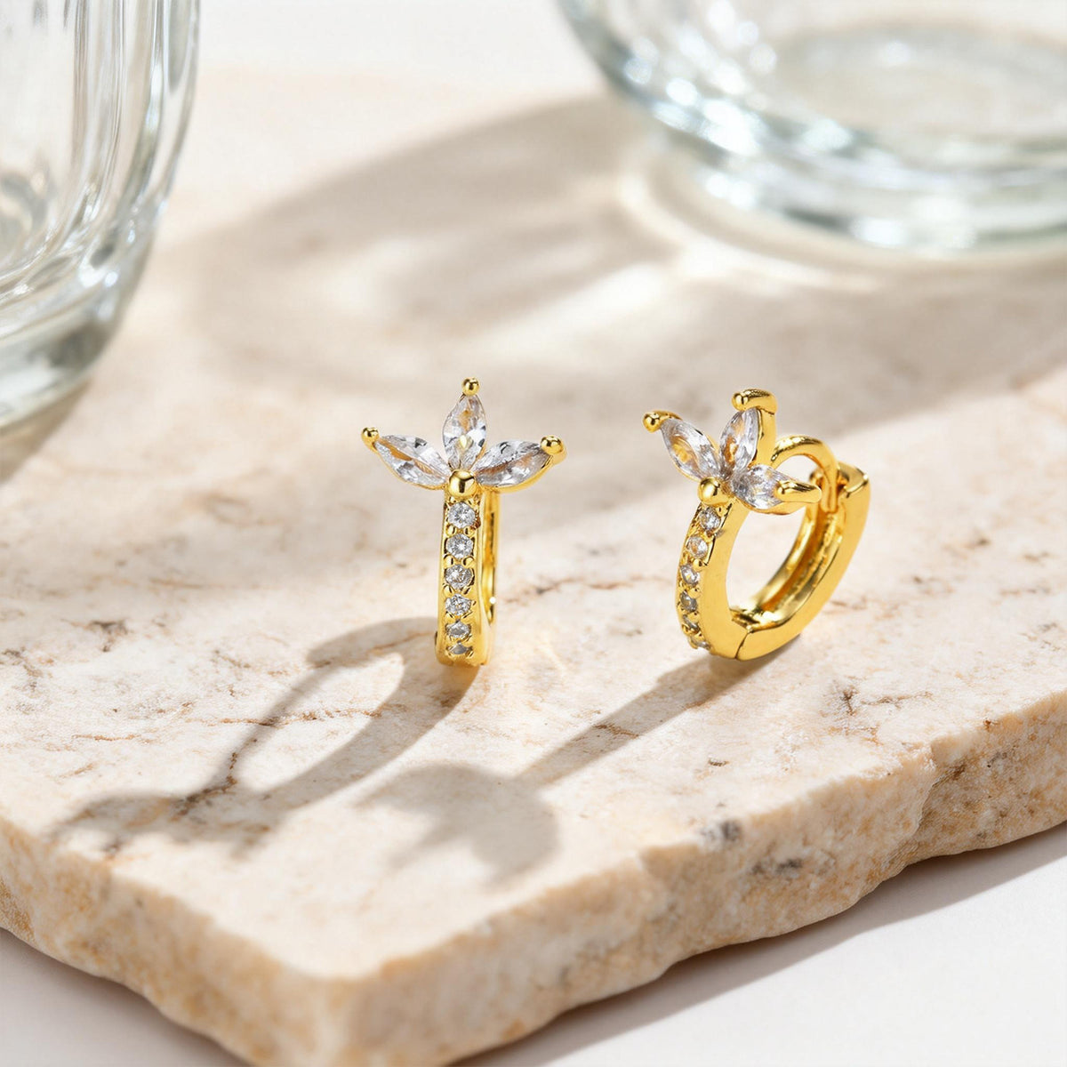 Copper , Zircon Clover Earrings, Earrings