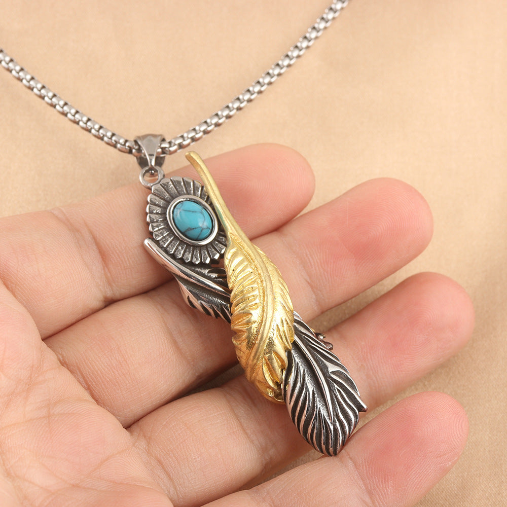 European And American Stainless Steel Animal Feather Pendant
