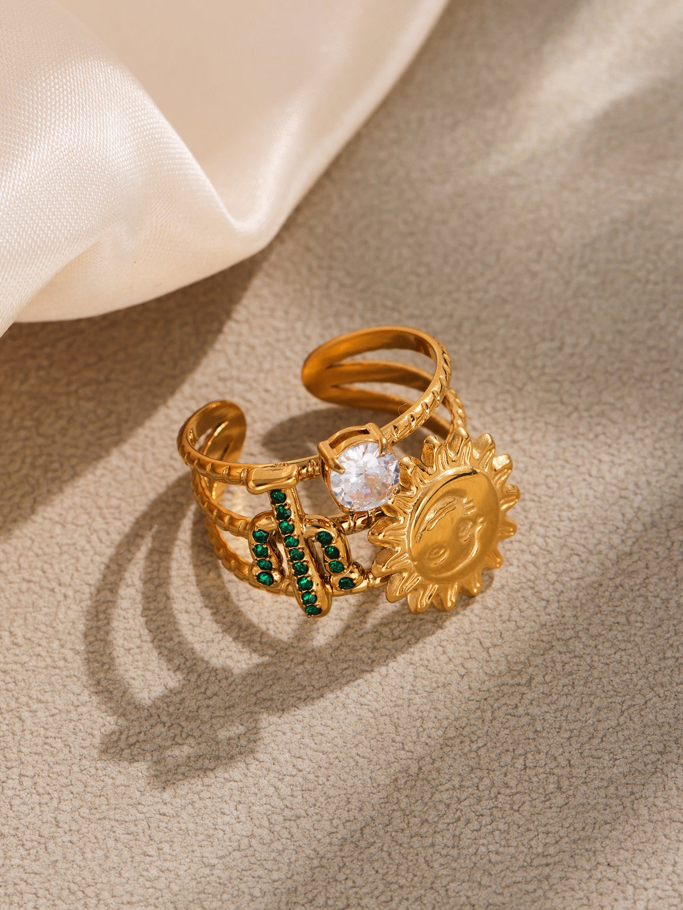 Planderful Cactus Zircon Ring For Women Trendy Sparkle