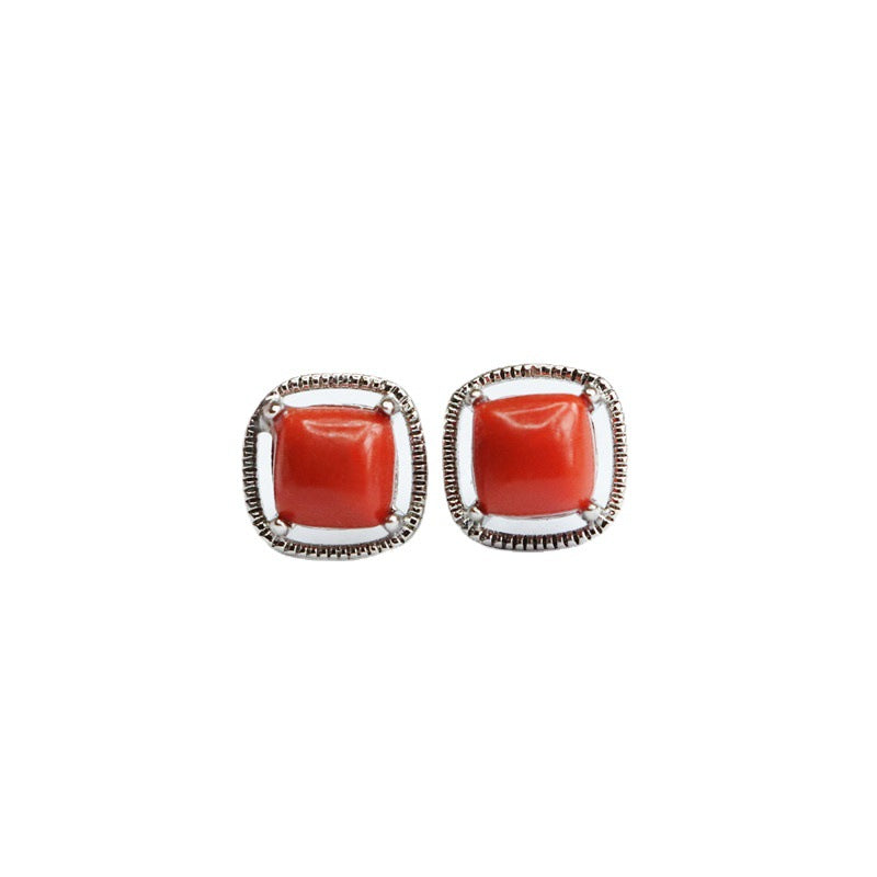 Nanhong Agate 925 Silver Stud Earrings