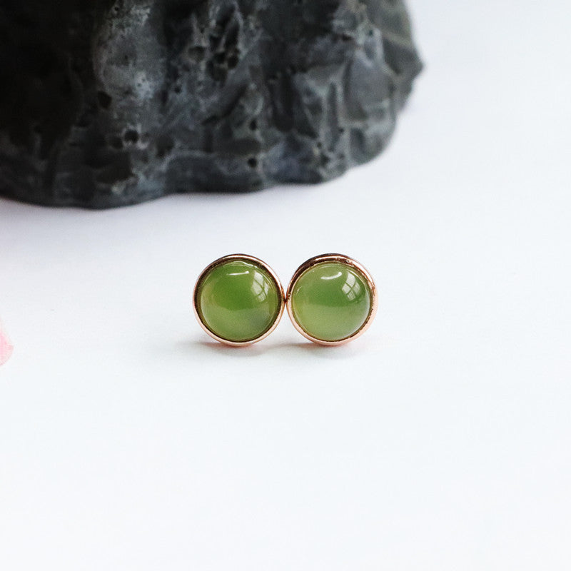 Sterling Silver Earrings with Natural Hotan Jade Inlays