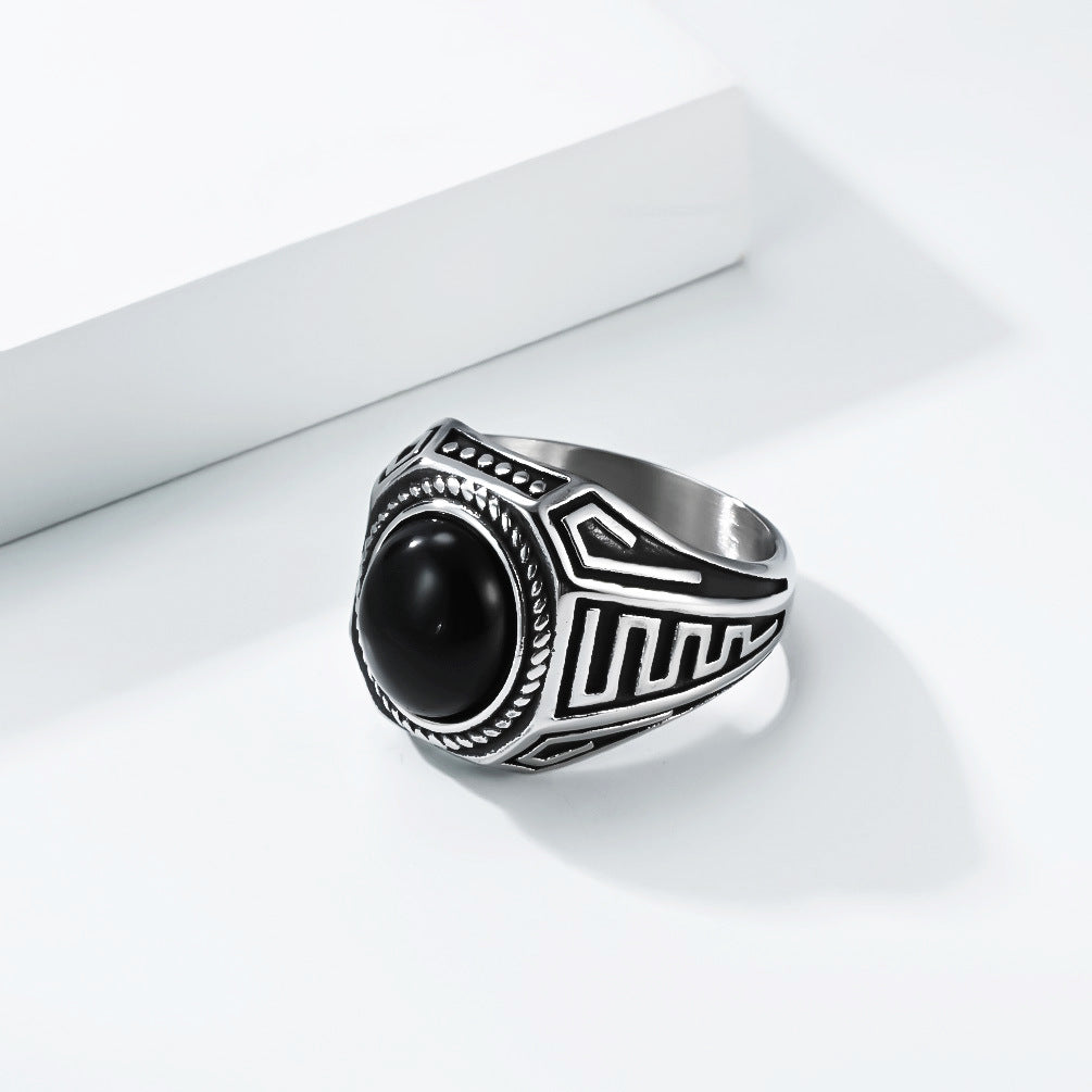 Stainless Steel Gemstone Vintage Black Ring