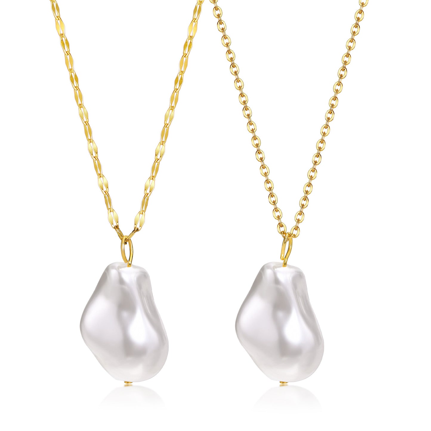 Stainless Steel Baroque Pearl Pendant Necklace and Pearl Gold Earrings