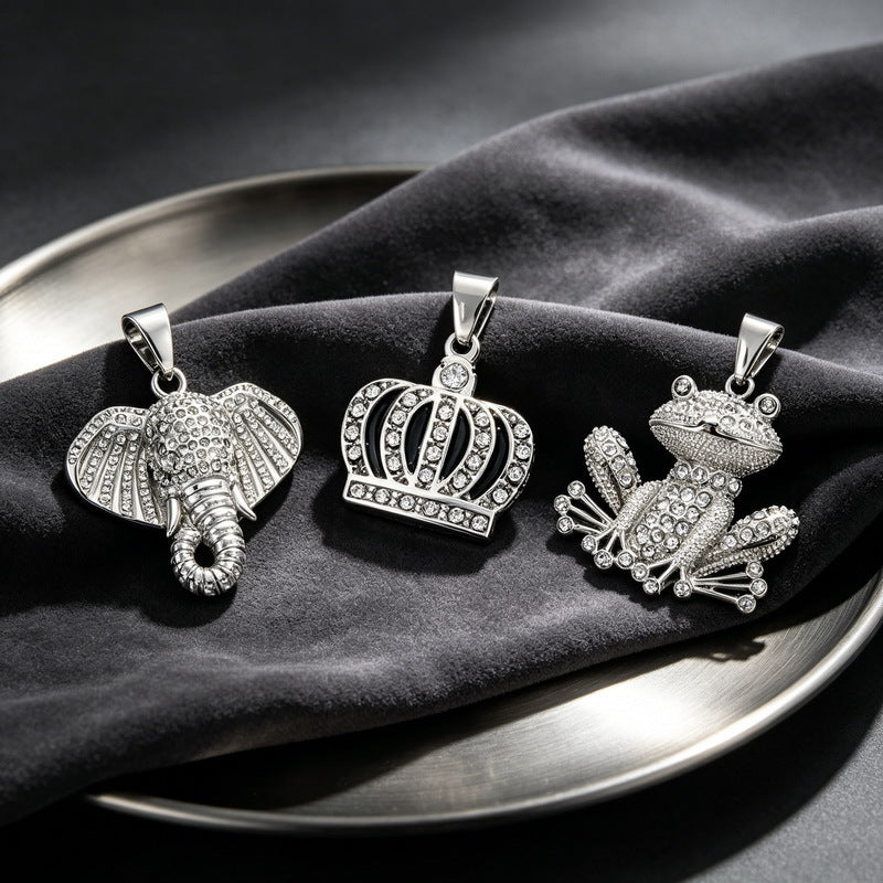 Hiphop Hip Hop Crown Auspicious Pendant, Rock Club Full Of Zircon Cartoon Frog Necklace