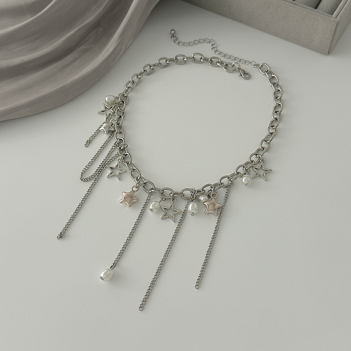 Pearl-Style Star & Cross Wrap Necklace
