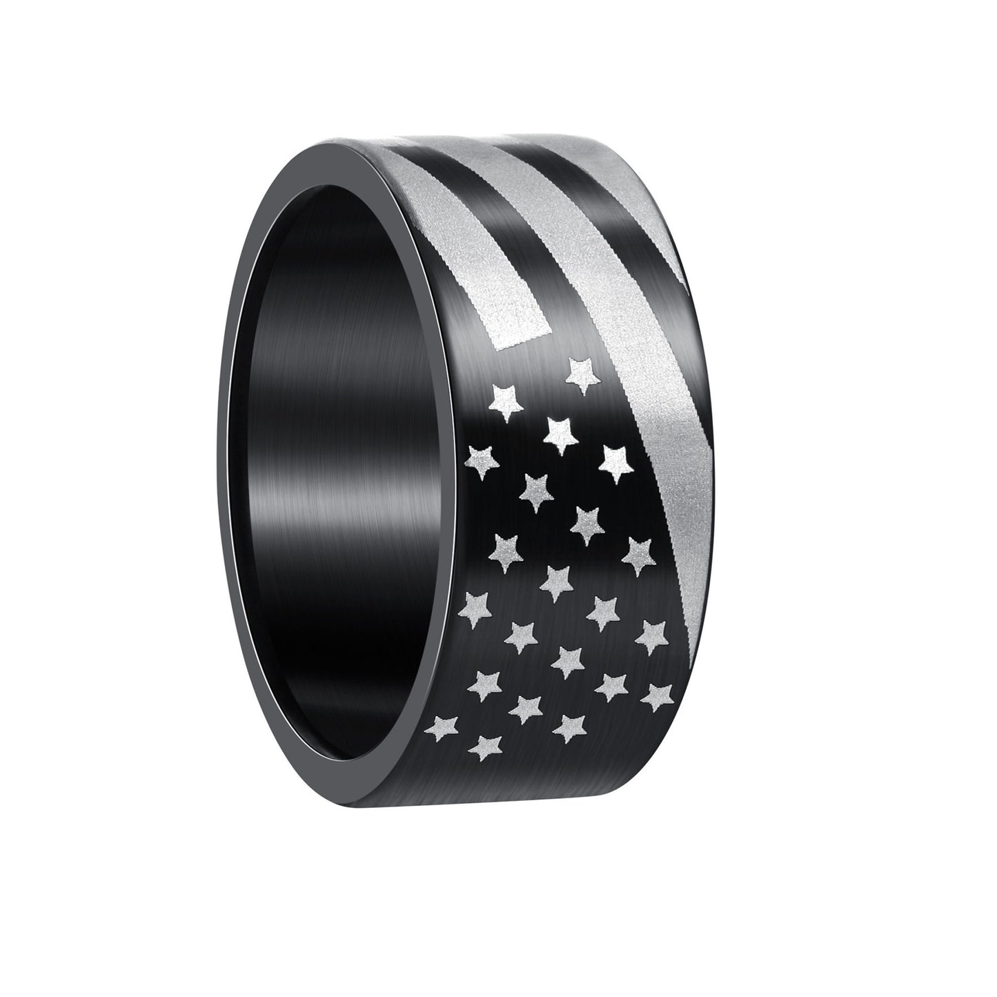 Planderful Men's 10mm Titanium Steel Ring American Flag