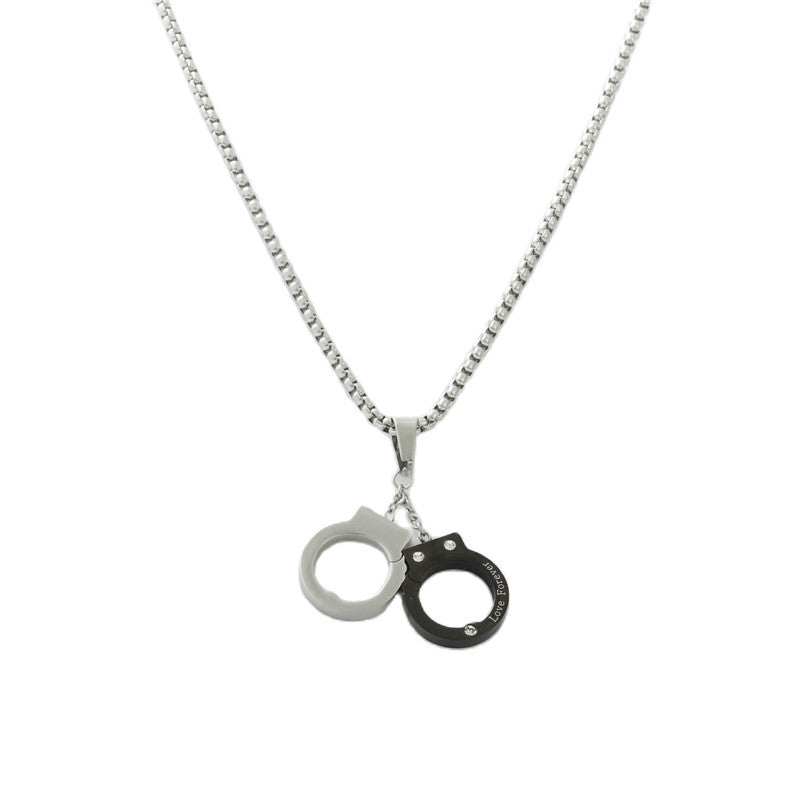 Personalized Retro Titanium Steel Handcuffs Pendant Necklace for Men - Trendy Multi-Color Design