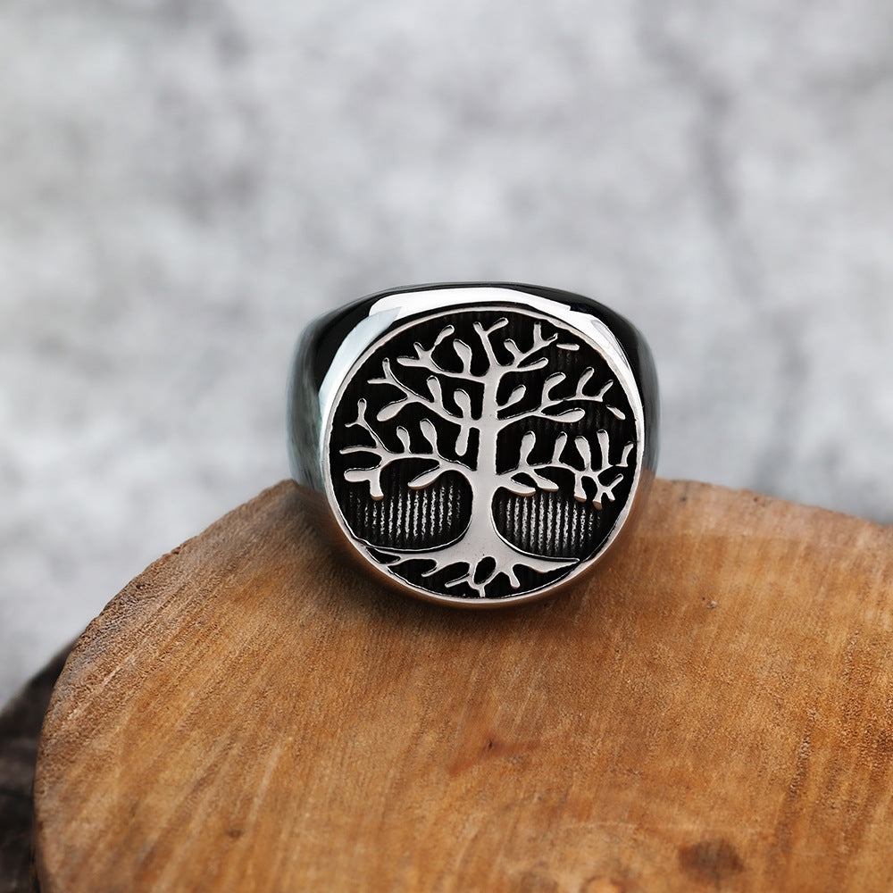 Cross-Border Wholesale Spot 316 Stainless Steel Leaf Men's Life Tree Ring