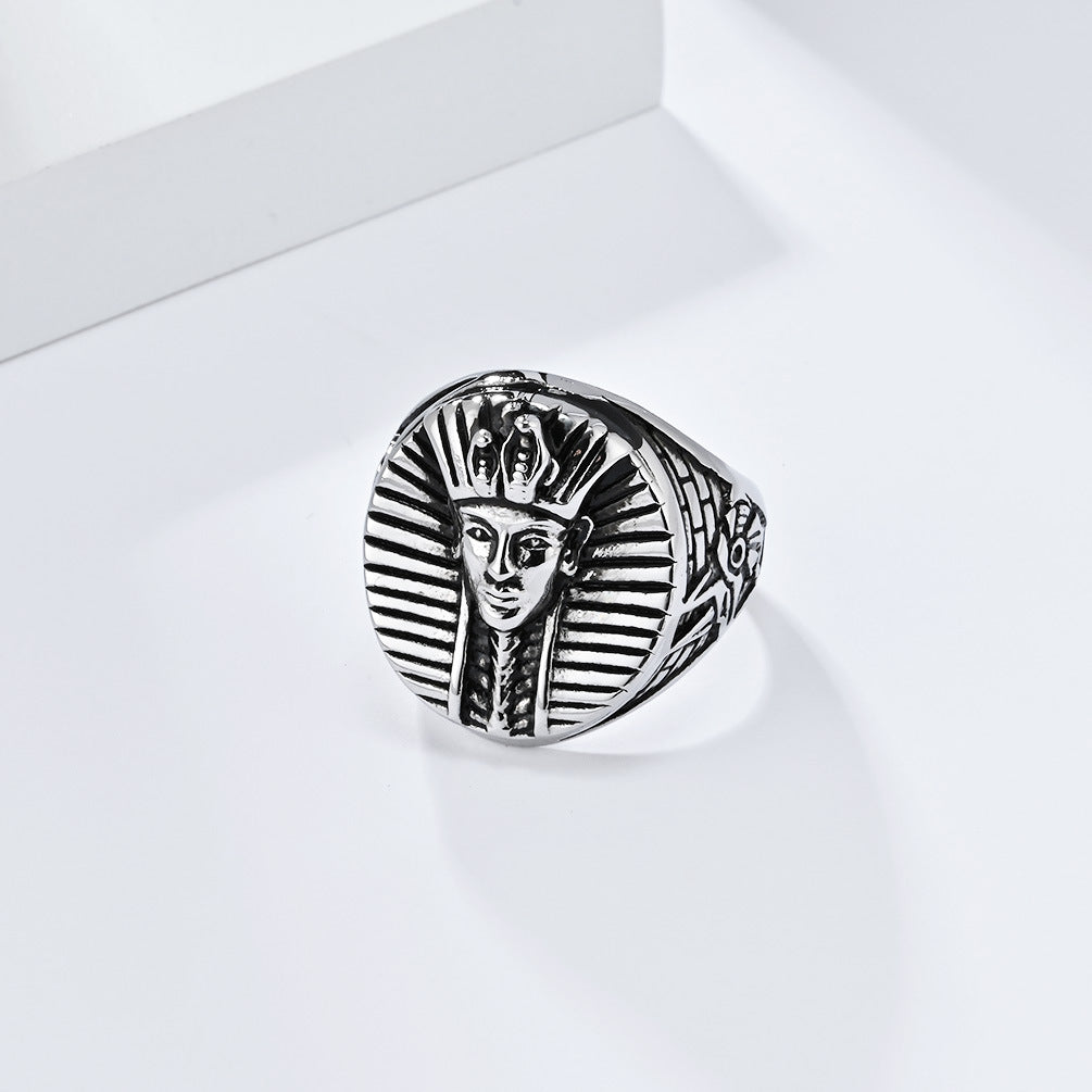 Vintage Egyptian Pharaoh Stainless Steel Ring for Men