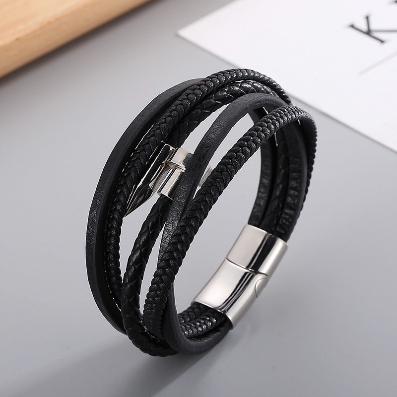Planderful Leather Rope Bracelet For Men Stainless Steel