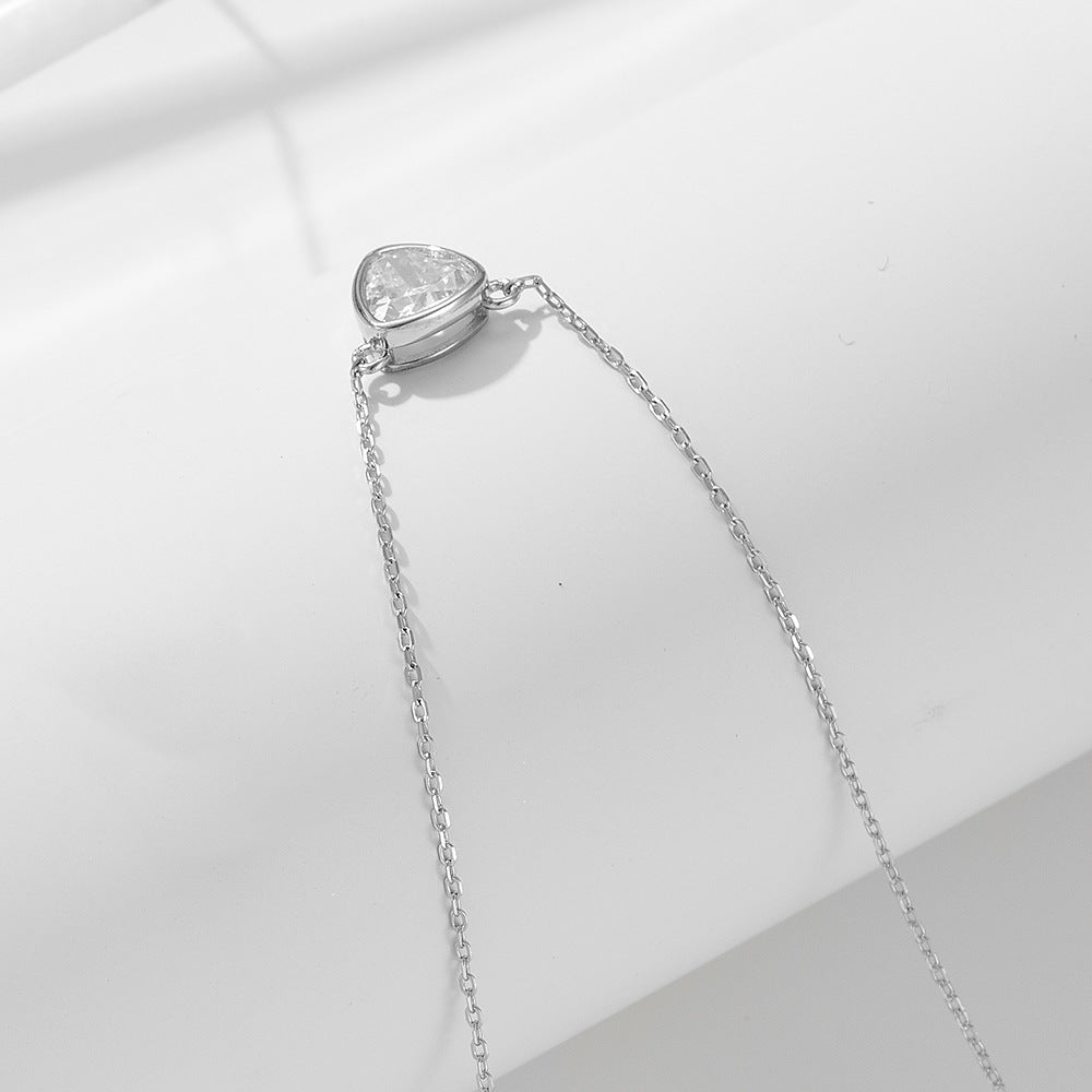 S925 Sterling Silver Geometric Triangular Zircon Pendant Necklace Single Clavicle Chain