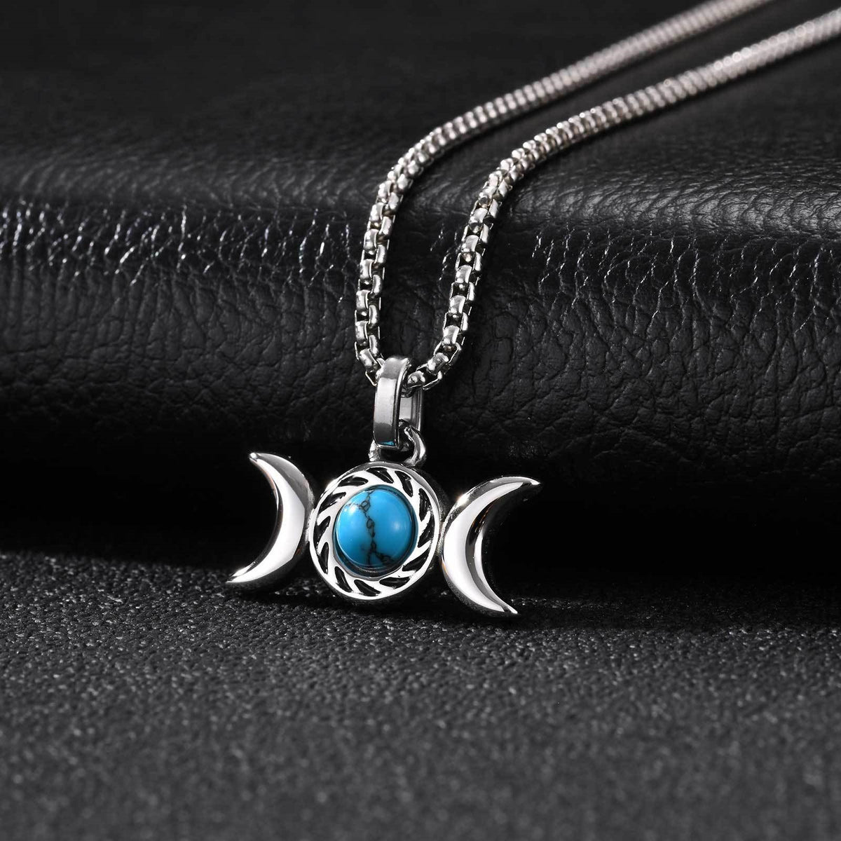 Double Moon Mysterious Wind Stainless Steel Necklace for Men