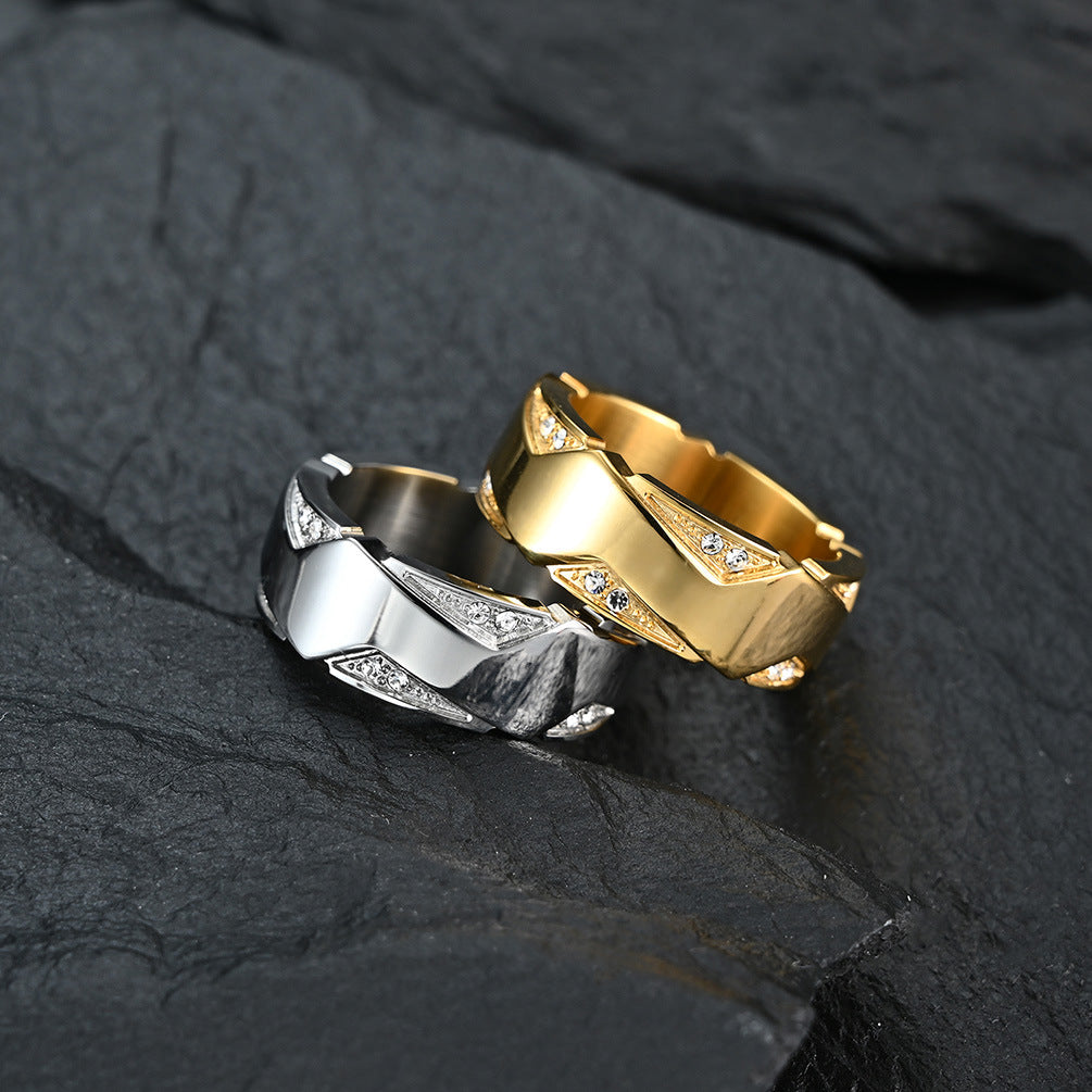Planderful Unisex Titanium Steel Ring Gold Plated Zircon