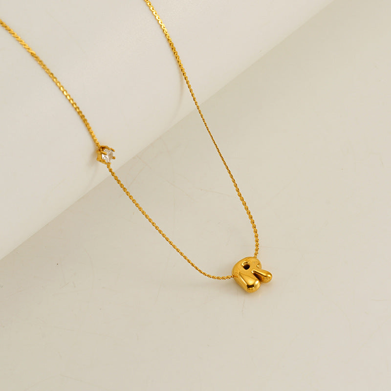 Planderful Jewelry Simple Chubby Bubble Letter Necklace Stainless Steel Personalization Pendant