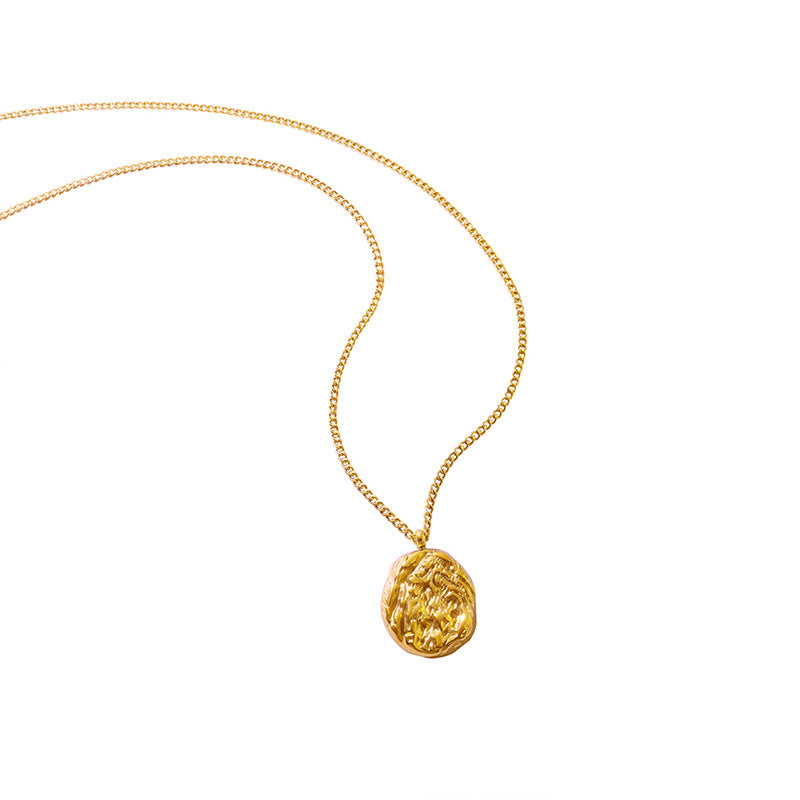 Geometric Irregular Texture Walnut Pendant Necklace in 18K Gold Titanium Steel Plating