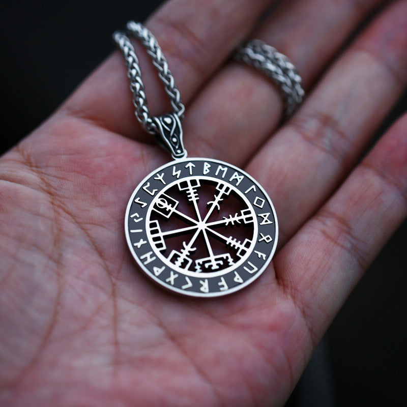Nordic Viking Rune Titanium Steel Pendant - Double-Sided Precision Casting with Electroplated Black Finish for Men