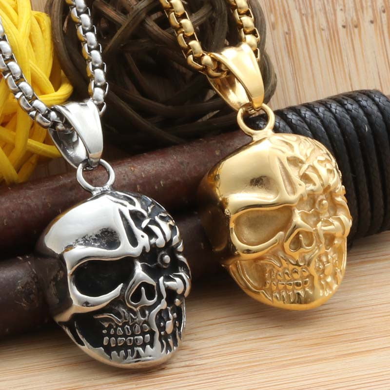Personalized Titanium Steel Skull Pendant Necklace for Men - Trendy Punk Design by Planderful