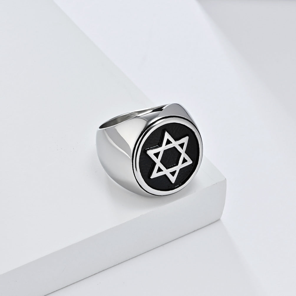 Retro Hexagram Titanium Steel Ring for Men Advanced Style