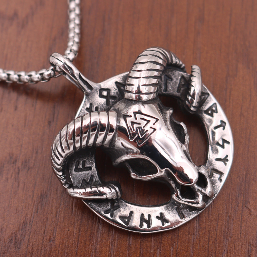 Nordic Viking Odin Lunavan Titanium Steel Sheep Rune Necklace
