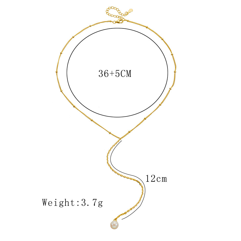 S925 Sterling Silver Y-Shaped Natural Cultured Pearl Collarbone Necklace Long Fringed Chain Sweater