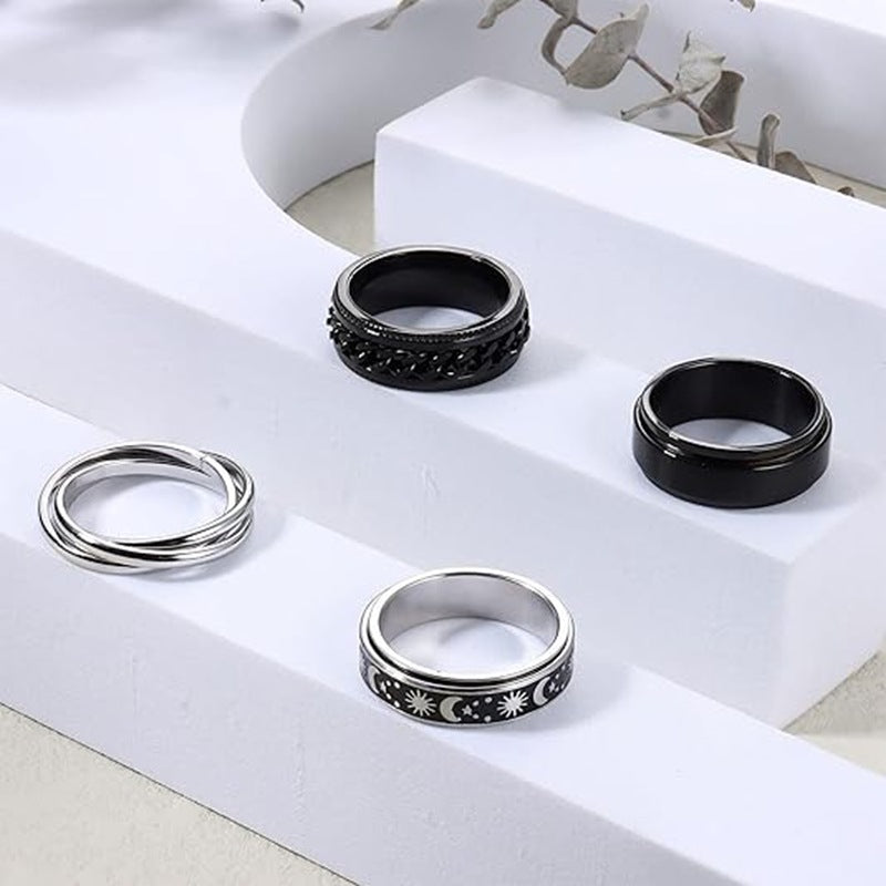 Planderful Collection Premium Rotatable Titanium Ring For Men And Women Unisex Stainless Steel Couple Set