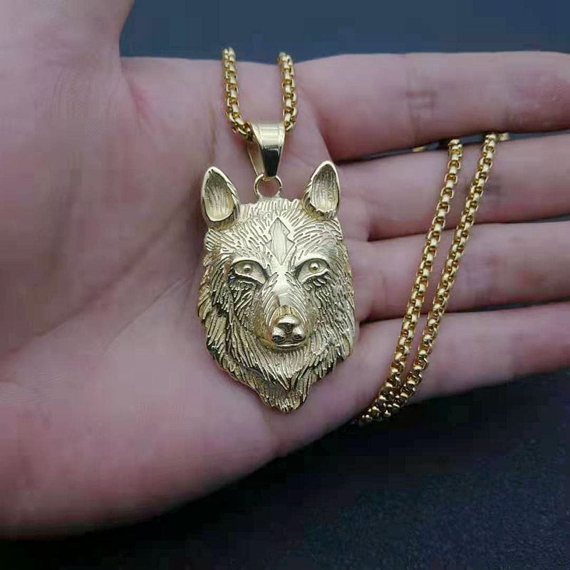 Steel Necklace – Statement Punk Direwolf Wolf Head Pendant For Bold Gothic Style
