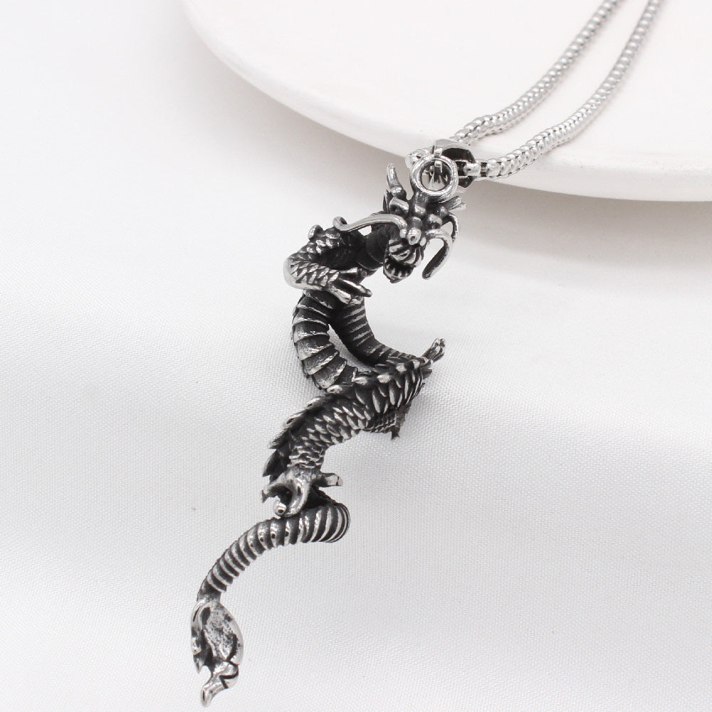 Planderful Dragon Pendant Titanium Steel Necklace For Men And Unisex Protection Charm Retro Style