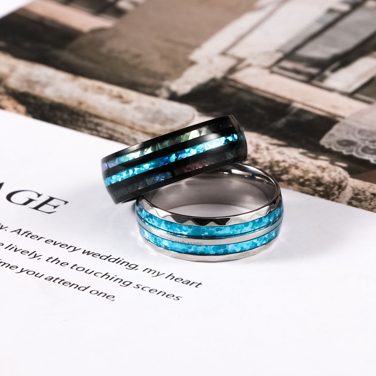 Men's Stainless Steel Ring – Shell Inlaid With Noble Electroplated Ring