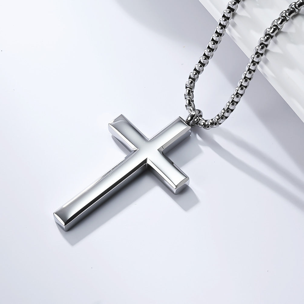 Planderful Titanium Cross Pendant Necklace Unisex Glossy Non Fading Jewelry For Everyday Wear