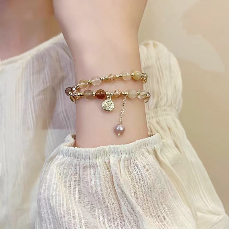 Strawberry Quartz Crystal Double-Wrap Bracelet