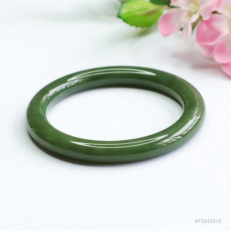 Lake-Green Hetian Jade Round Bangle