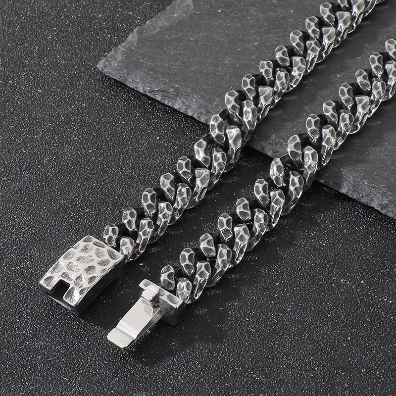 Planderful Hammered Cuban Chain Necklace Stainless Men