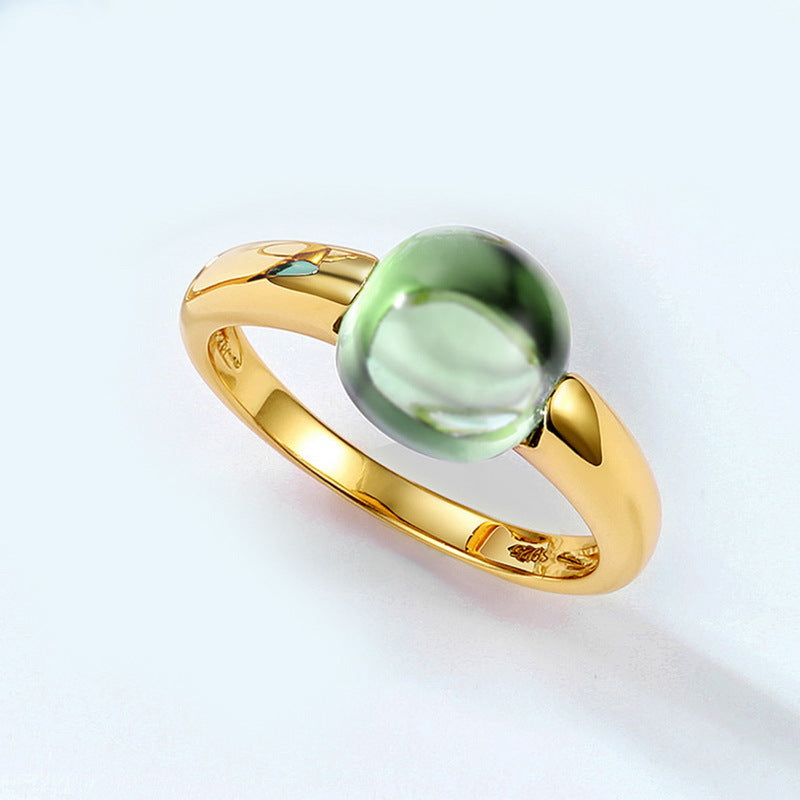 S925 Sterling Silver Colored Crystal Oval Ring