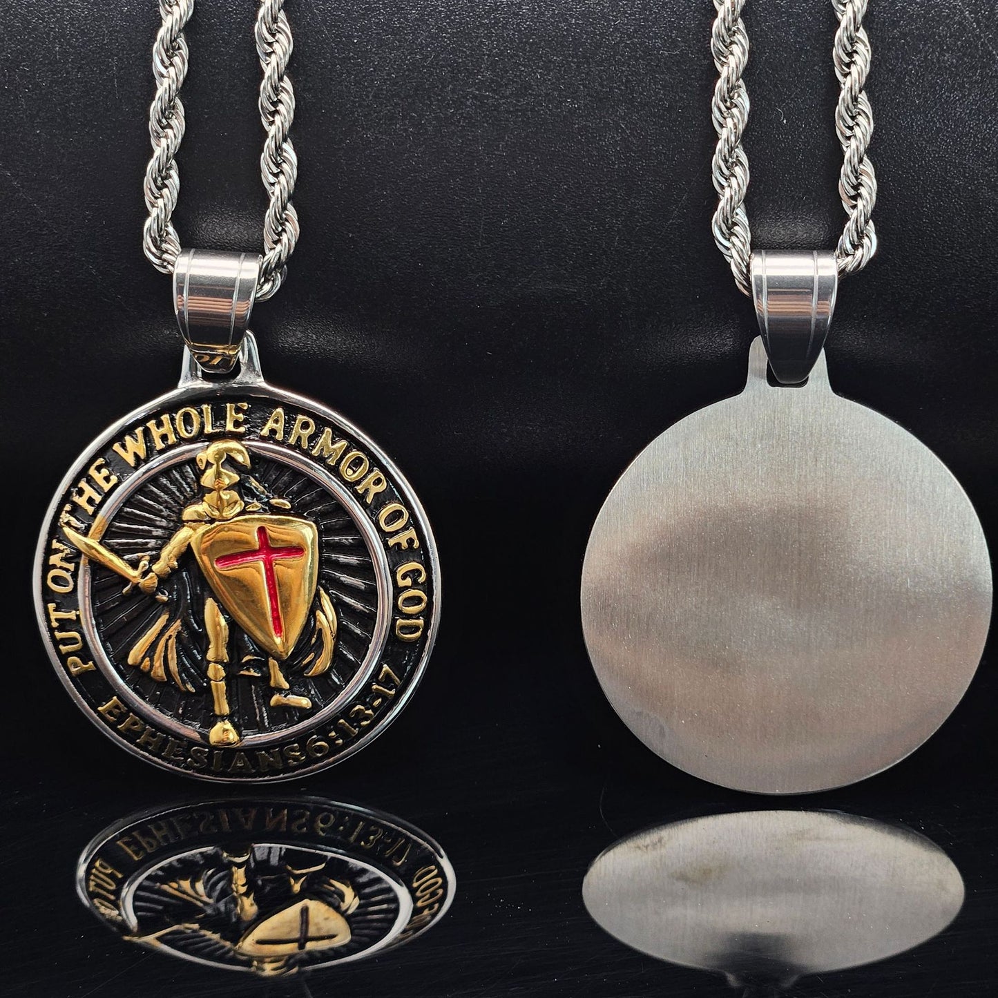 Planderful Red Cross Shield Templar Necklace Titanium Steel Gold Plated Epoxy Pendant Unisex Protection Statement