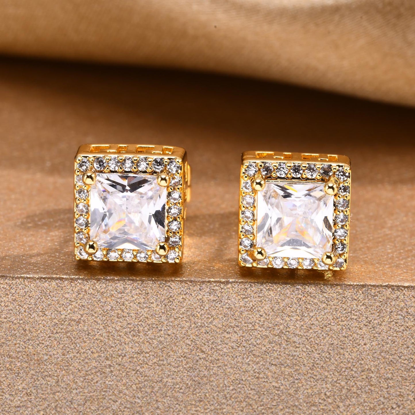 Jewelry Women's Zircon Earrings Square Geometric Gold Fashion