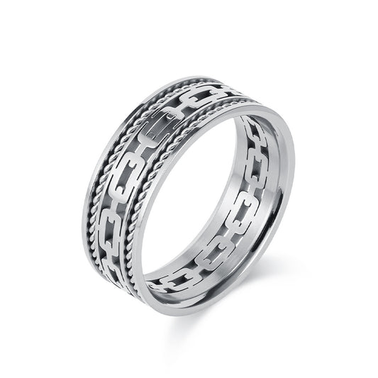 Planderful Ins Style Premium Double Strand Braided Rope Titanium Steel Chain Ring For Men And Women