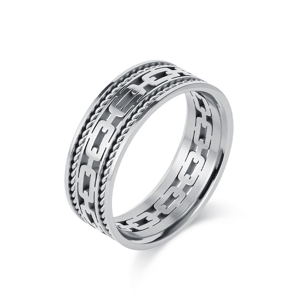 Planderful Titanium Steel Double Strand Wire Rope Hollow Cuban Chain Ring For Men Neutral Style
