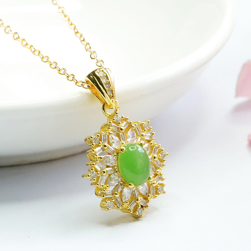 Snowflake Jade Necklace with Sterling Silver Chain