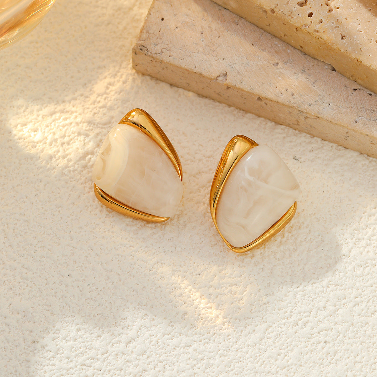 Planderful Vienna Verve Stainless Steel Stud Earrings Geometric Irregular Golden Edge Statement For Women