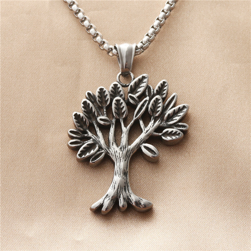 Titanium Steel Tree of Life Pendant Necklace for Men - Retro Punk Style Stainless Steel Jewelry