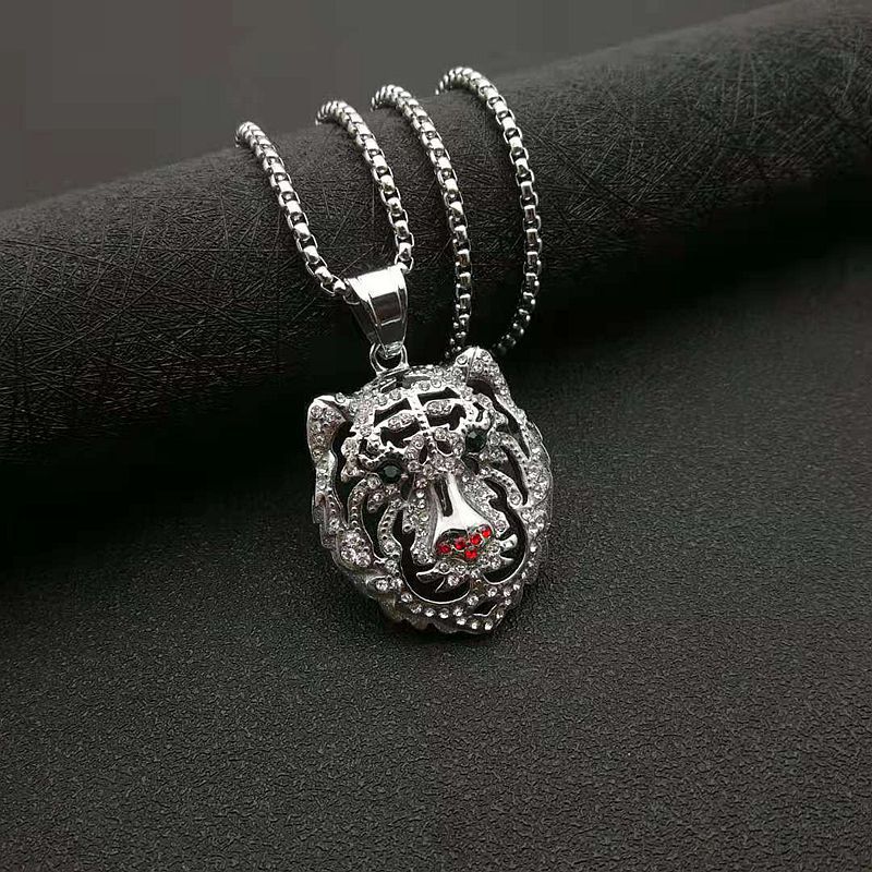 Rhinestone Necklace - Statement Tiger Head Pendant