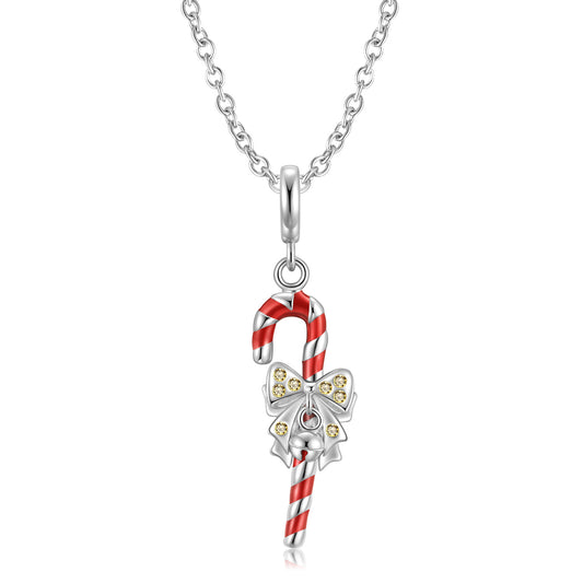 Christmas Crutch Pendant Silver Necklace