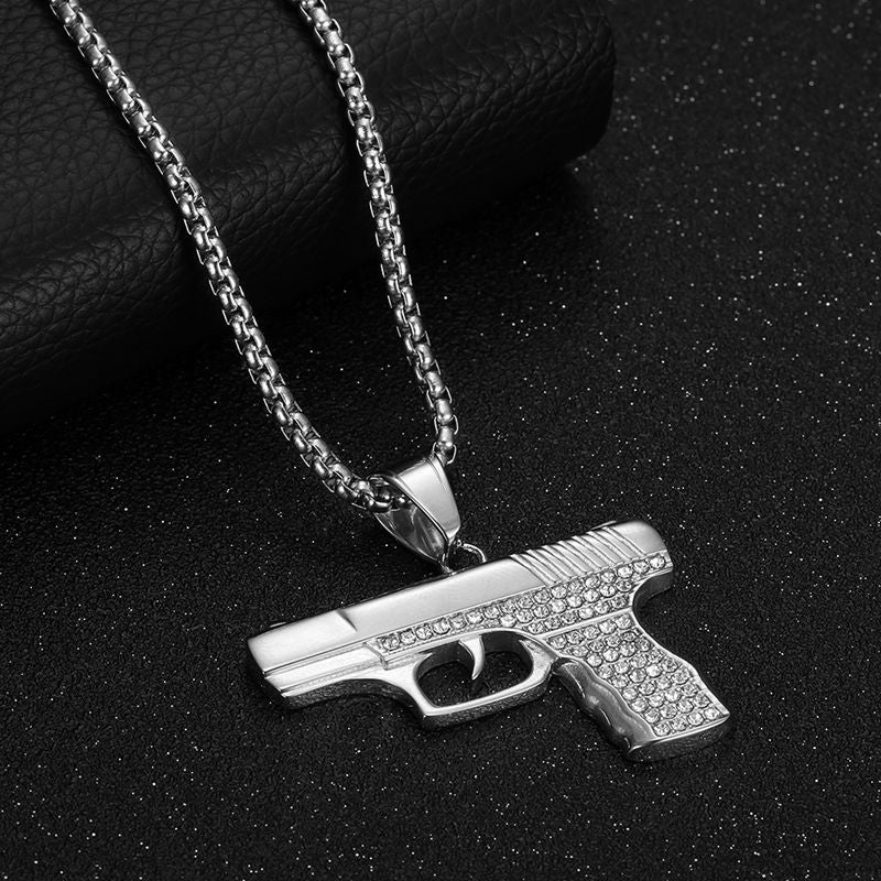 Steel Necklace - Statement Glock Pistol Pendant For Bold Urban Hip Hop Style And Everyday Streetwear
