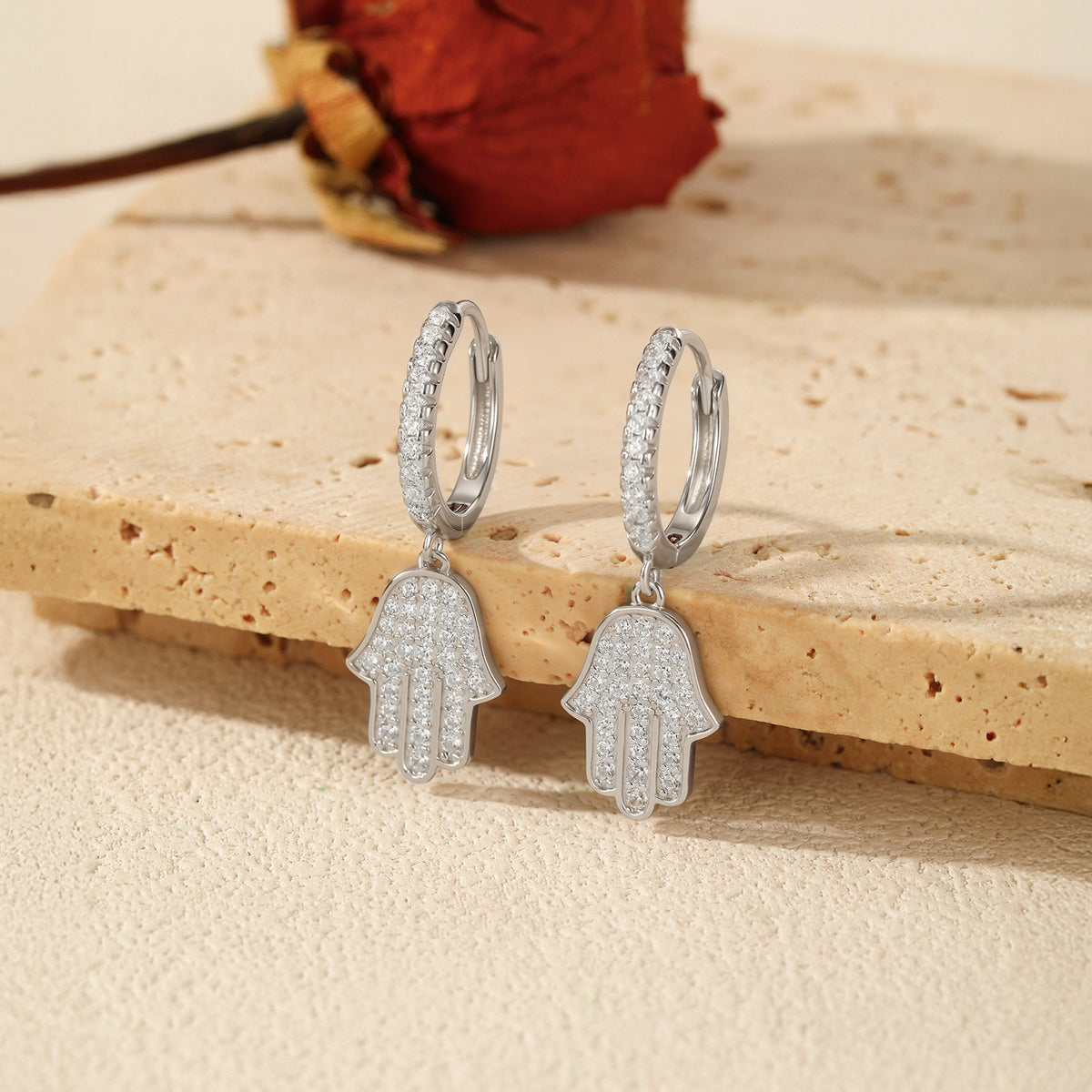 925 Sterling Silver Palm Zircon Earrings