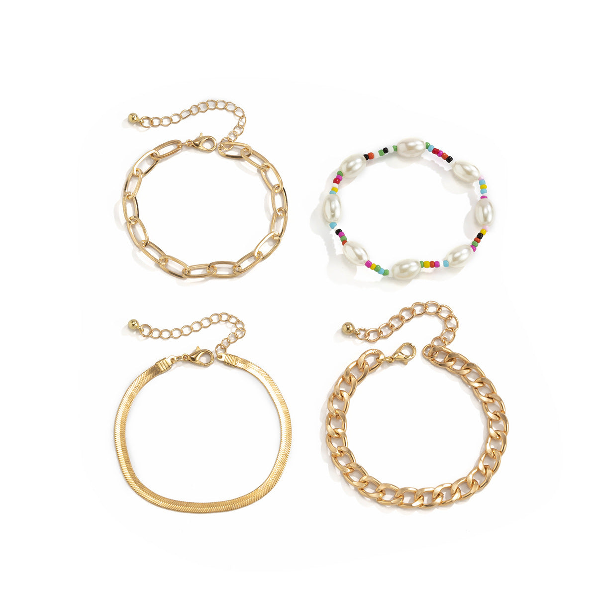 Planderful Elastic Pearl Bracelet With Imitation Beads Cross Chain Detail Edgy Punk Style For Women