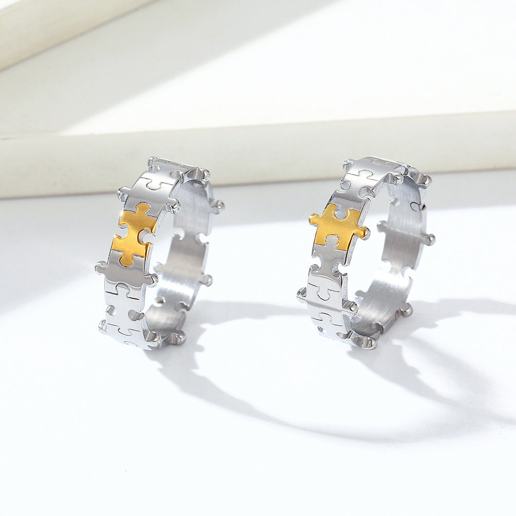 INS Niche Design Puzzle Couple Titanium Steel Pair Ring