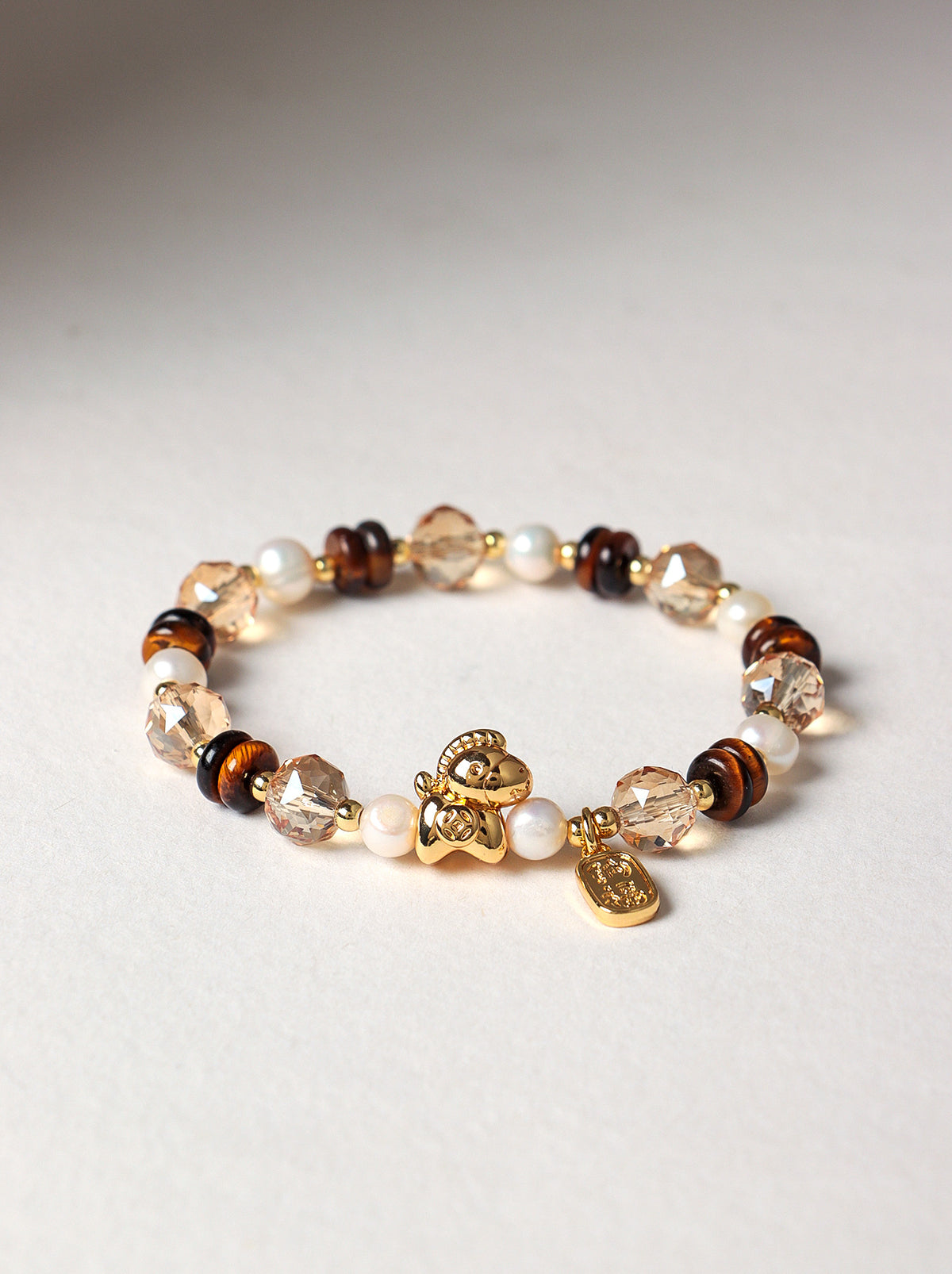 Tiger Eye & Pearl Horse-Year Bracelet