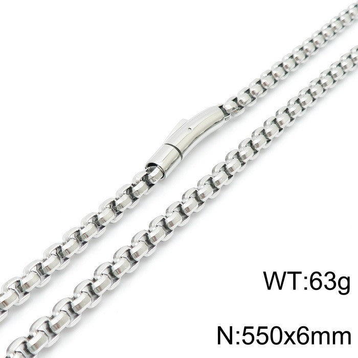 And Plain Chain Necklace, Style Rock Retro Square Pearl Chain Magnetic Buckle Titanium