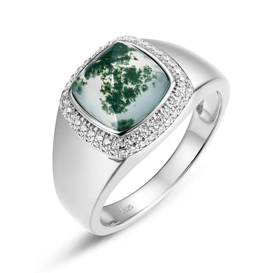 Planderful Jewelry Sterling Silver Aquatic Agate Ring For Women Elegant Everyday Jewelry